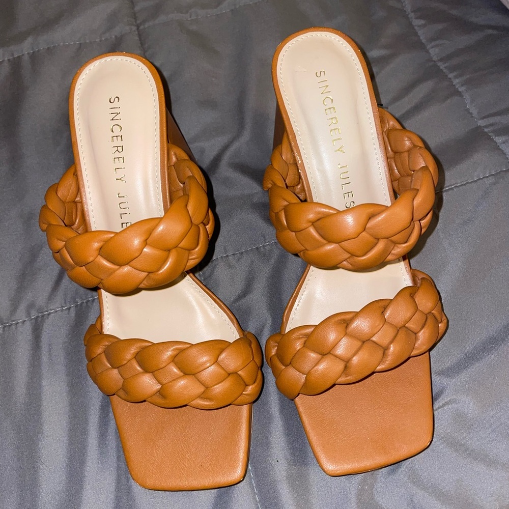 Brown braided heels